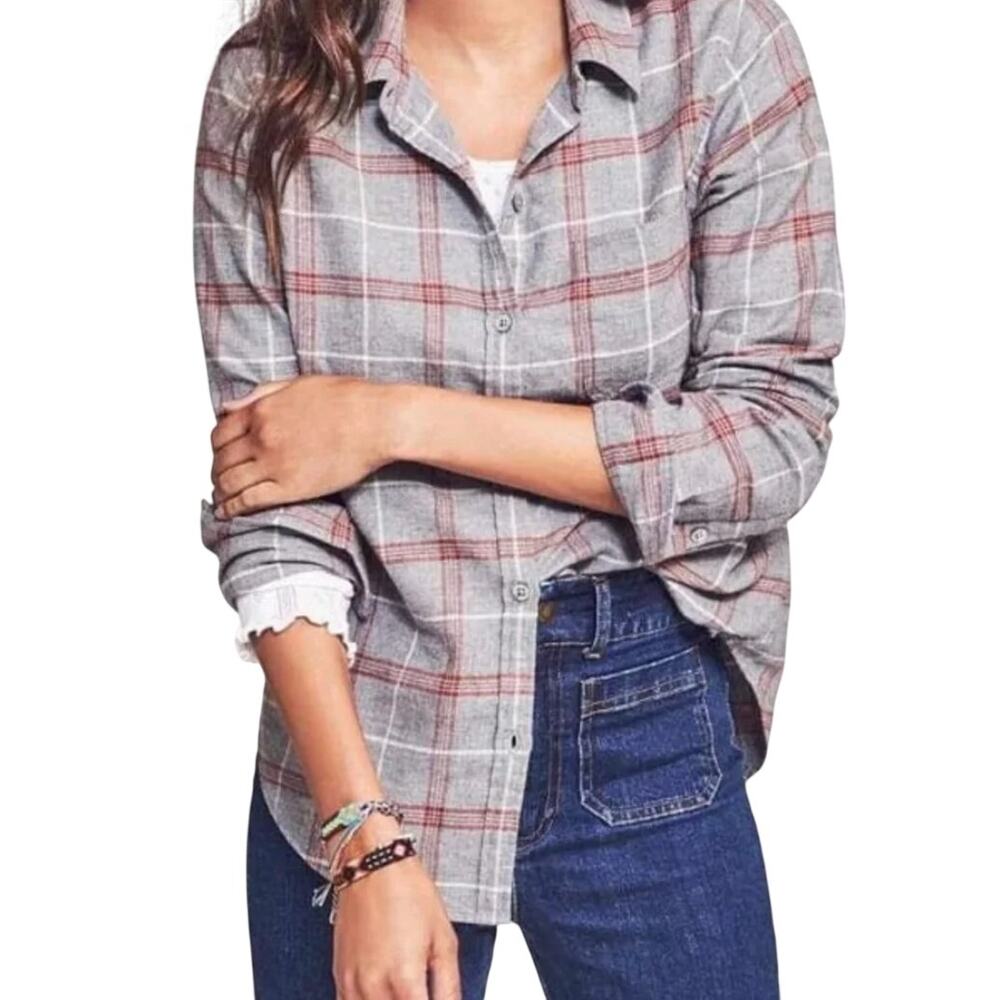 Faherty Malibu Shirt XL Organic Cotton Plaid NWT Gray Red Button Down